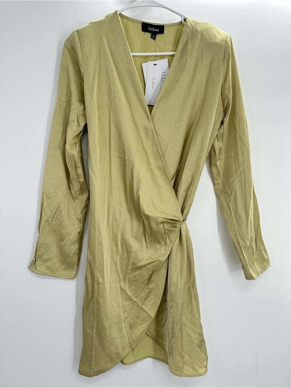 Aakaa Sage Green Wrap Mini Dress Long Sleeve Size Small NWT